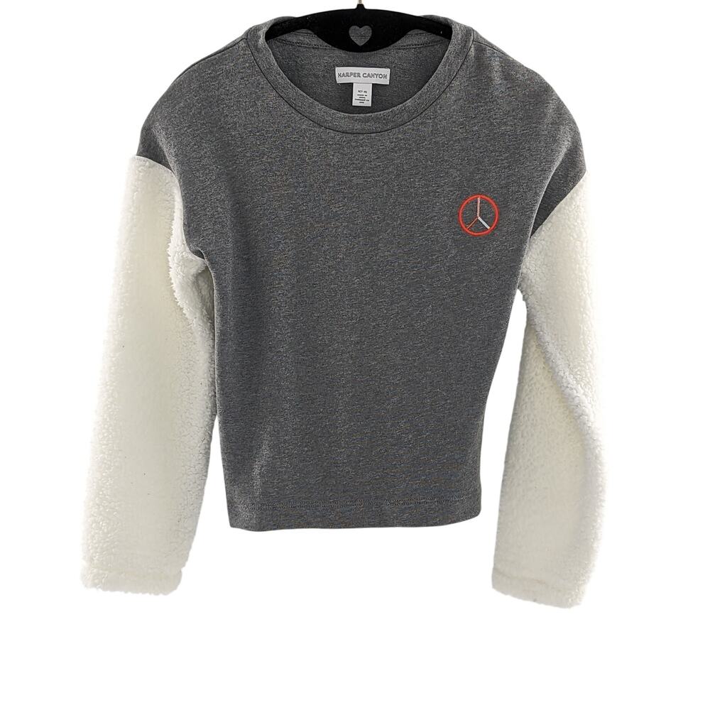 Girls Gray Peace Sweatshirt Colorblock Harper Canyon Size 7/8 - Picture 6 of 7